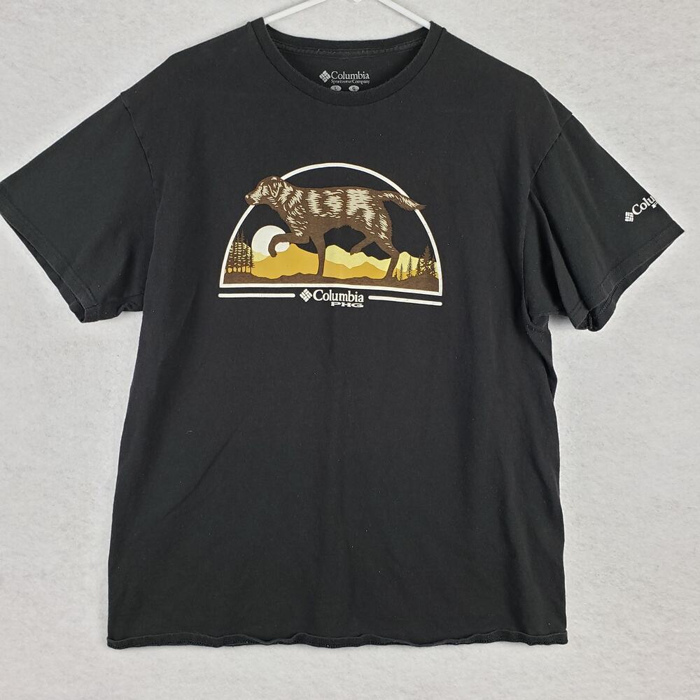 Columbia Men's‎ L Hunting Dog Graphic Tee Shirt Chocolate Lab Pointer Outdoorsy